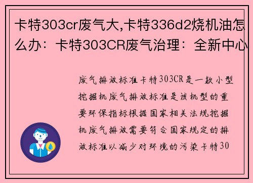 卡特303cr废气大,卡特336d2烧机油怎么办：卡特303CR废气治理：全新中心引领环保创新